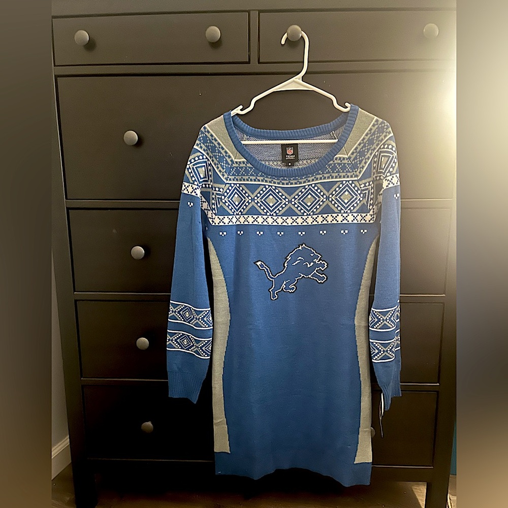 NFL Team Apparel Detroit Lions Long Sleeve Sweater Dress Size Medium